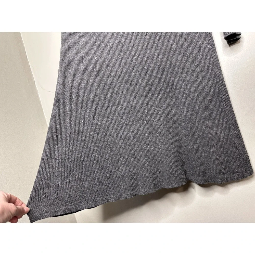 VELVET By Graham & Spencer  Long‎ Sleeve Crew Neck Dress Gray Grey XS Ribbed